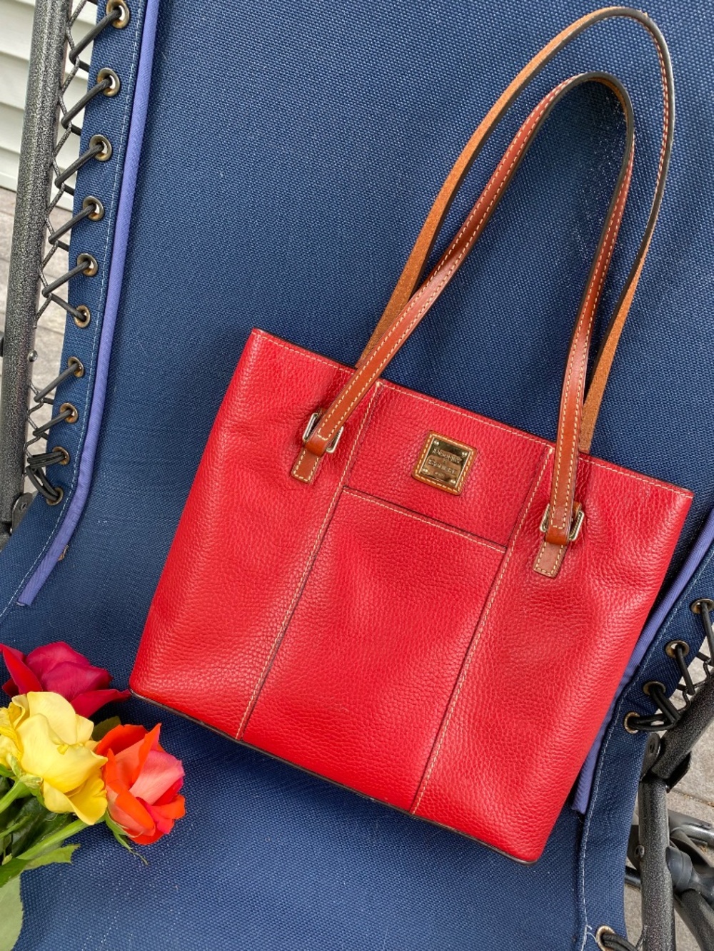 DOONEY & BOURKE Red Pebble Leather Small Lexington Tote Bag GUC - Picture 8 of 17